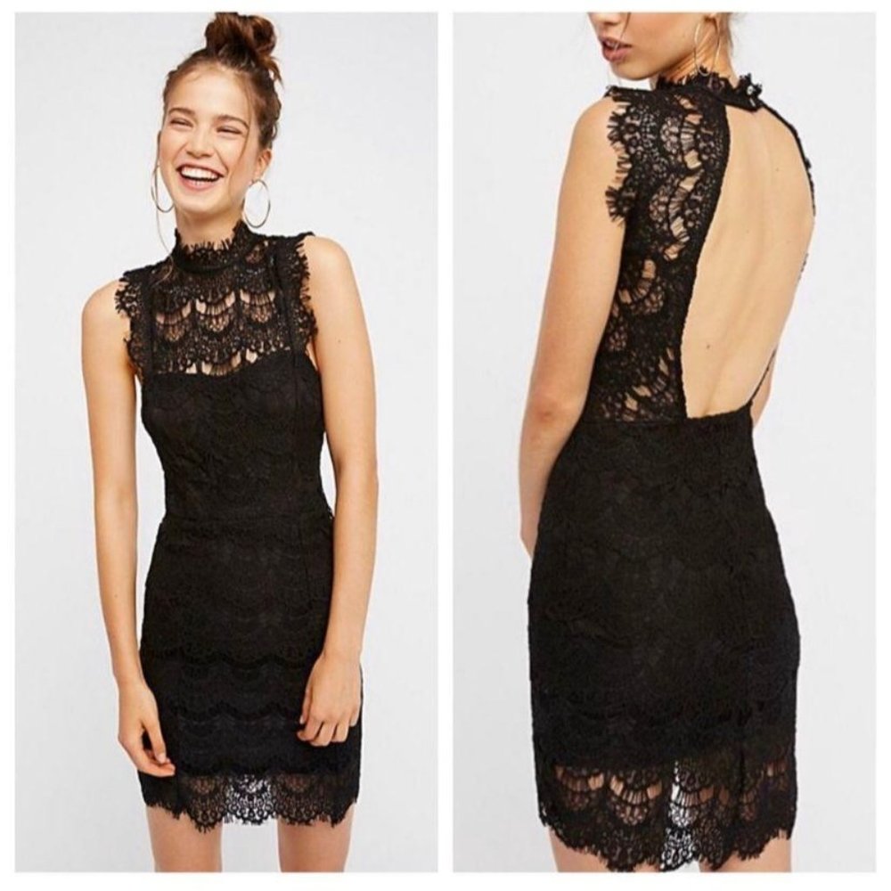NWT Free People Daydream Lace Mini Dress Black XS - Picture 2 of 11